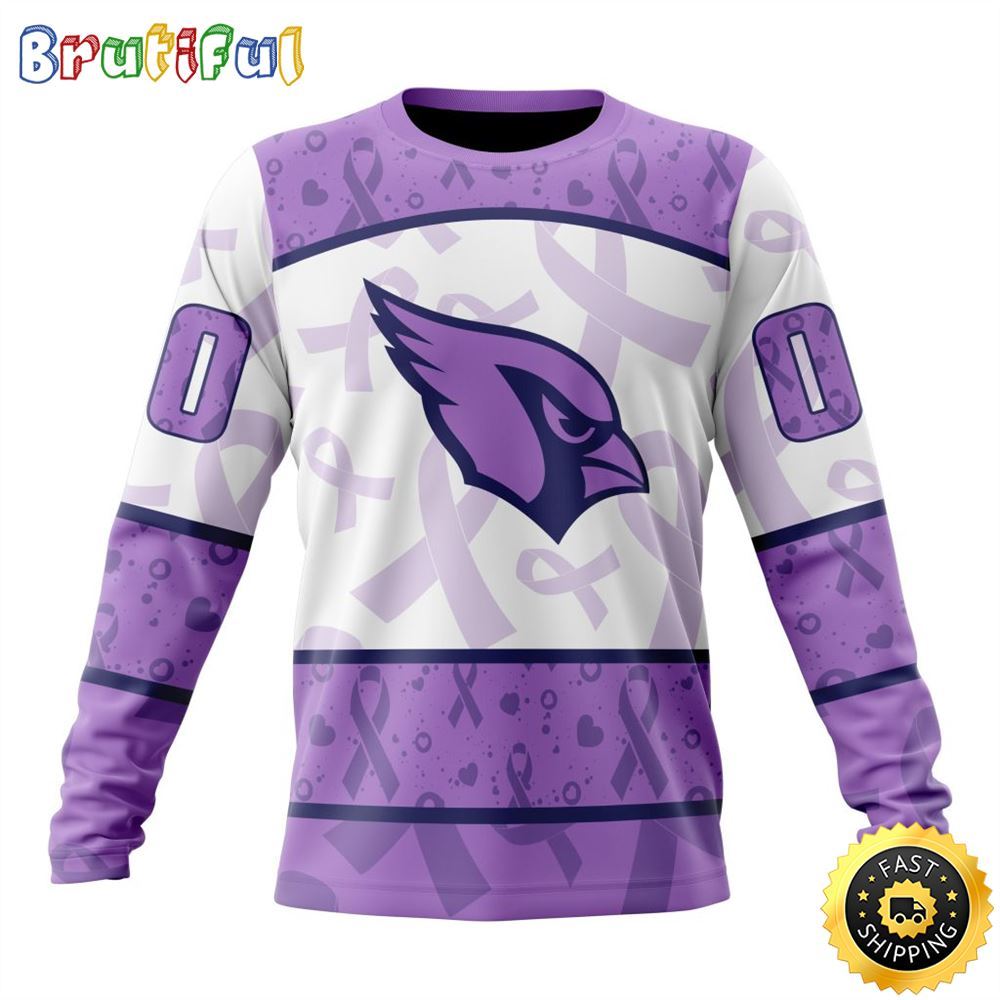 Sportswearmerch Arizona Cardinals NFL Crewneck Lavender Fights Cancer Personalized Sweater For Fan