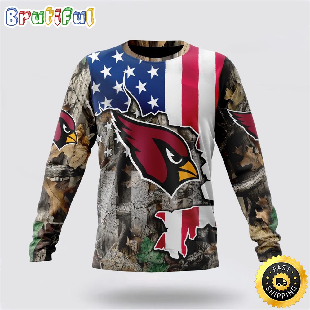 Sportswearmerch Arizona Cardinals NFL Crewneck USA Flag Camo Realtree Hunting Personalized Sweater For Fan