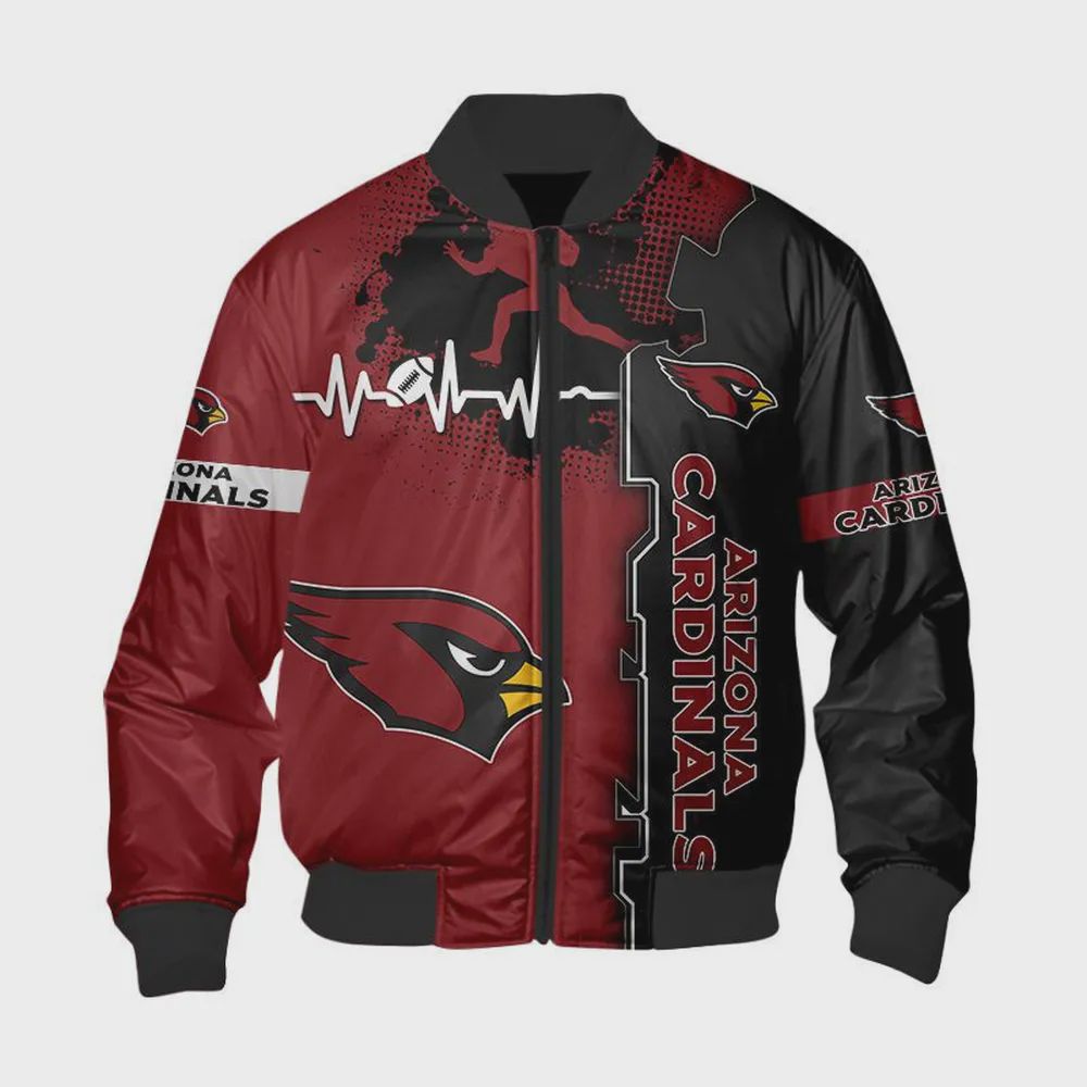 Sportswearmerch Arizona Cardinals NFL Graphic Heart ECG Line Pattern Bomber Jacket For Fan