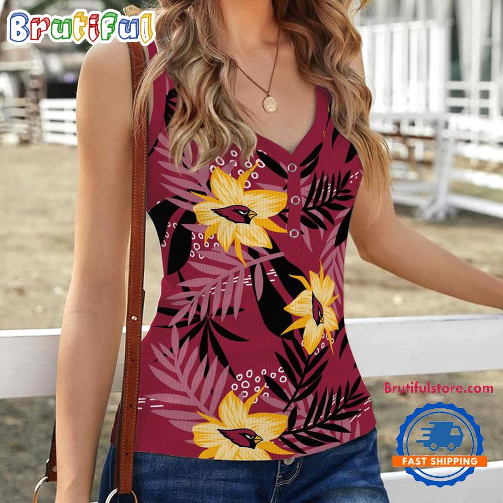 Sportswearmerch Arizona Cardinals NFL Hibiscus Pattern Women's V-Neck Ribbed Tank Top For Fan