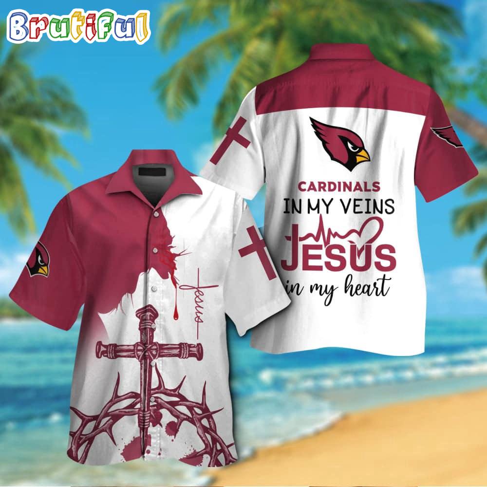 Sportswearmerch Arizona Cardinals NFL In My Veins Jesus Personalized Hawaiian Shirt For Fan