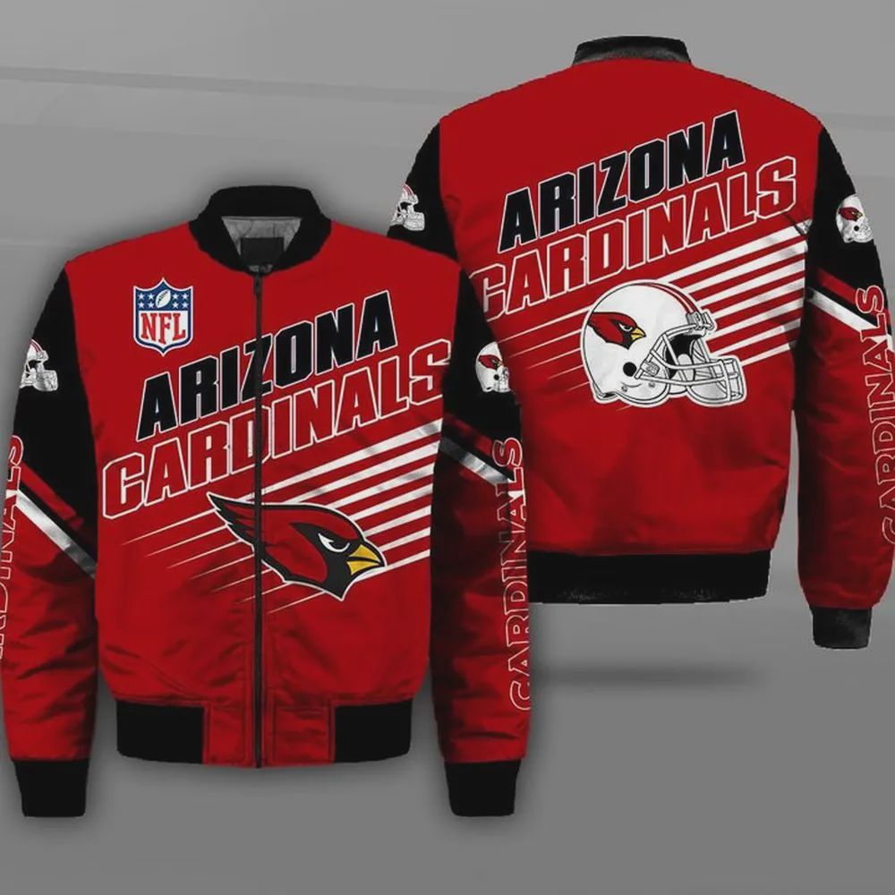 Sportswearmerch Arizona Cardinals NFL Letter & Helmet Casual Pattern Bomber Jacket For Fan