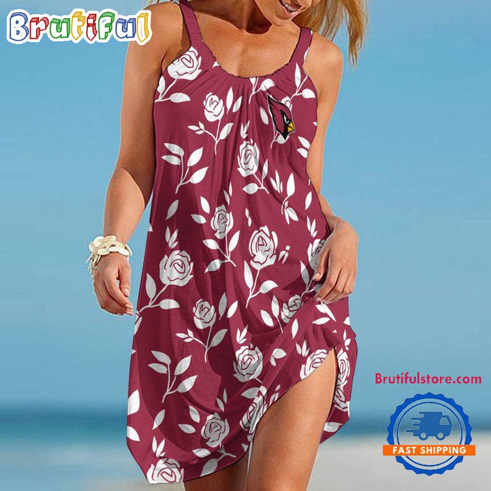 Sportswearmerch Arizona Cardinals NFL Rose Pattern Women’s Summer Beach Dress For Fan