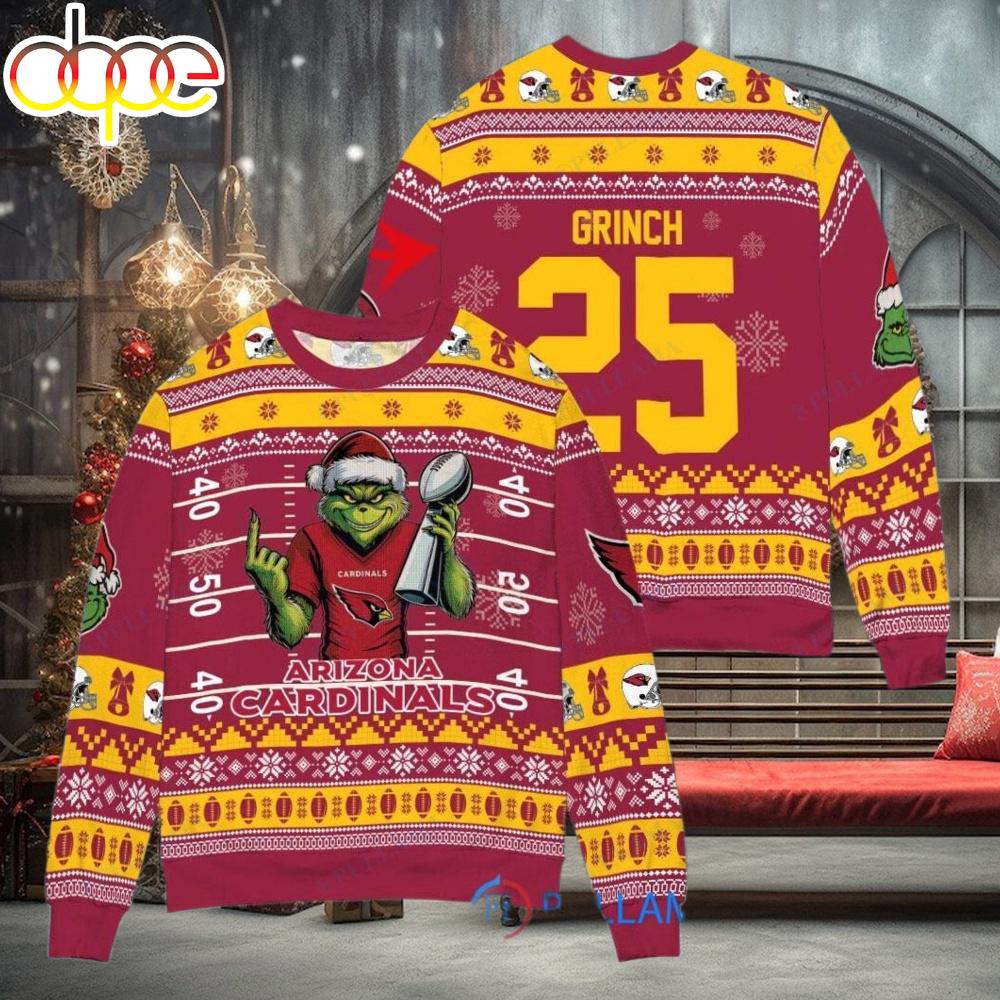Sportswearmerch Arizona Cardinals NFL x Grinch Super Bowl Trophy Ugly Christmas Sweater For Fan