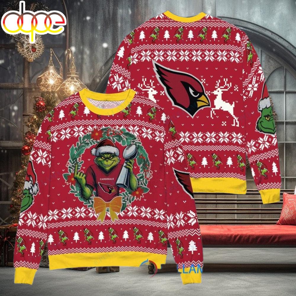 Sportswearmerch Arizona Cardinals NFL x Grinch Super Bowl Trophy Ugly Christmas Sweater For Fan