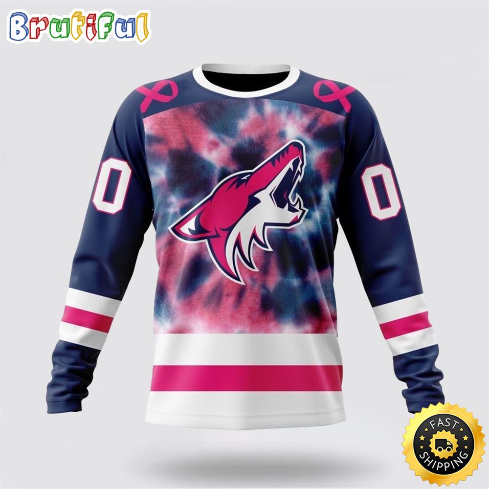 Sportswearmerch Arizona Coyotes NHL Crewneck Pink October Fight Breast Cancer Personalized Sweater For Fan