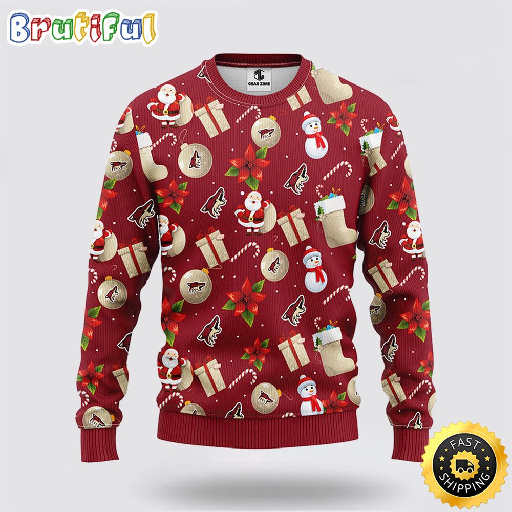 Sportswearmerch Arizona Coyotes NHL Santa Claus Snowman Ugly Christmas Sweater For Fan