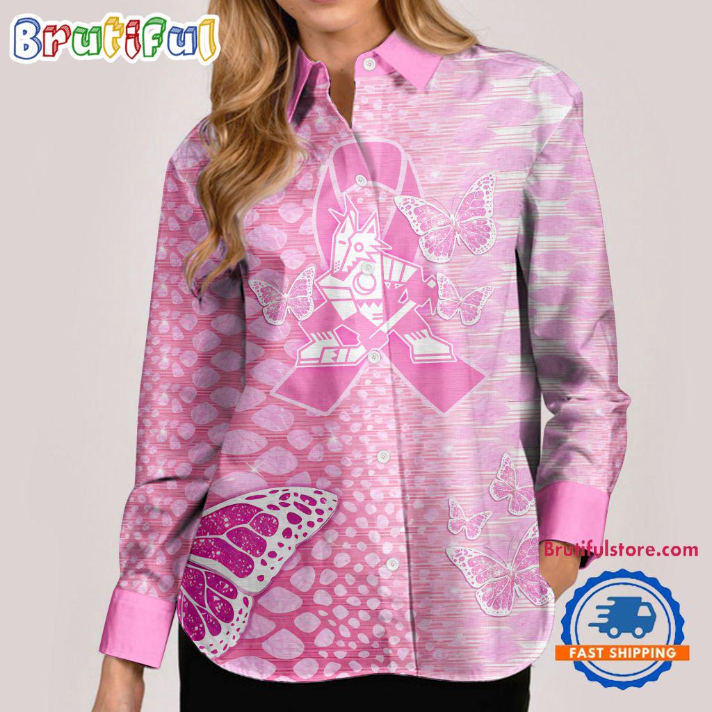 Sportswearmerch Arizona Coyotes NHL Special Pink Fight Breast Cancer Women's Casual Shirt For Fan