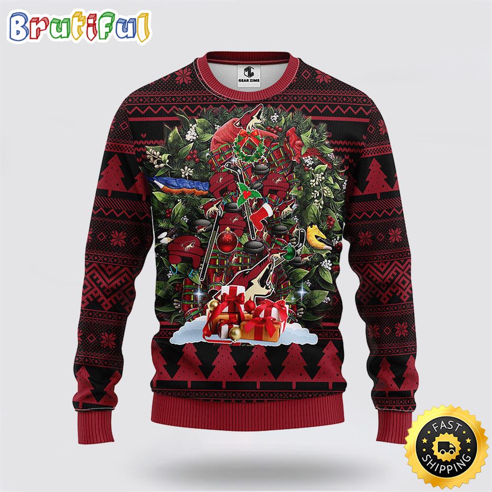 Sportswearmerch Arizona Coyotes NHL Tree Ugly Christmas Fleece Sweater For Fan