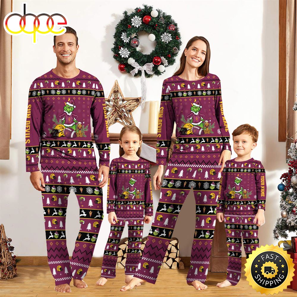 Sportswearmerch Arizona State Sun Devils NCAA Grinch Christmas Personalized Pajamas For Fan