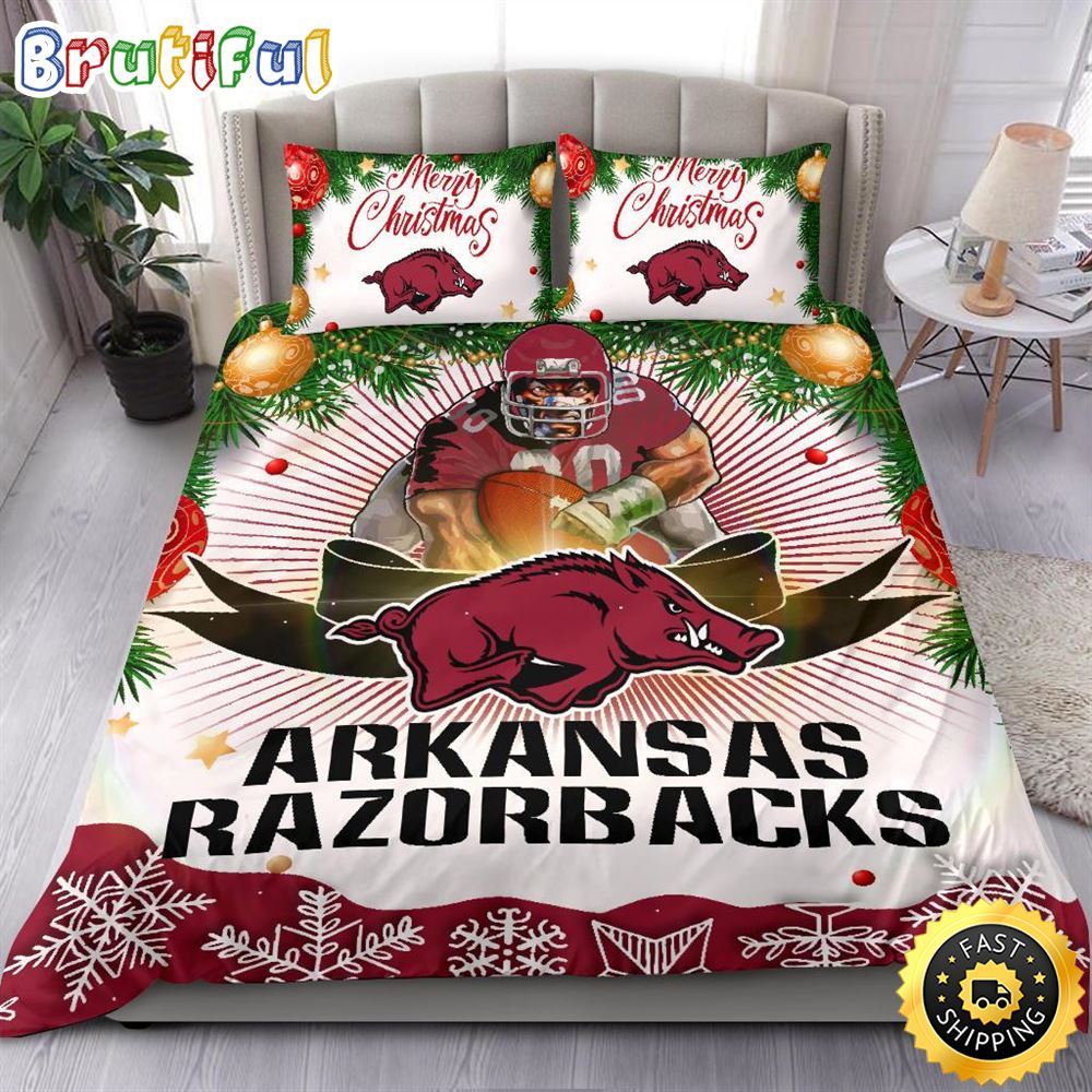Sportswearmerch Arkansas Razorbacks NCAA Christmas Bedding Sets Merry For Fan