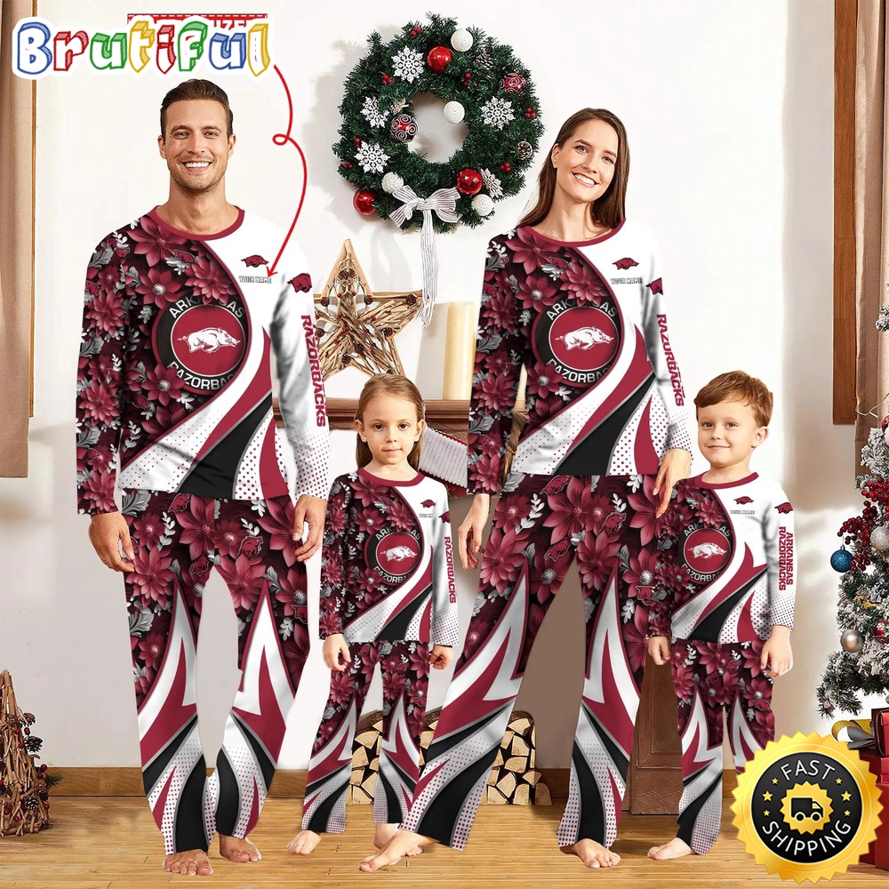 Sportswearmerch Arkansas Razorbacks NCAA Flower Personalized Pajamas Family For Fan