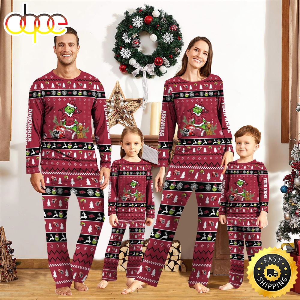 Sportswearmerch Arkansas Razorbacks NCAA Grinch Christmas Personalized Pajamas For Fan