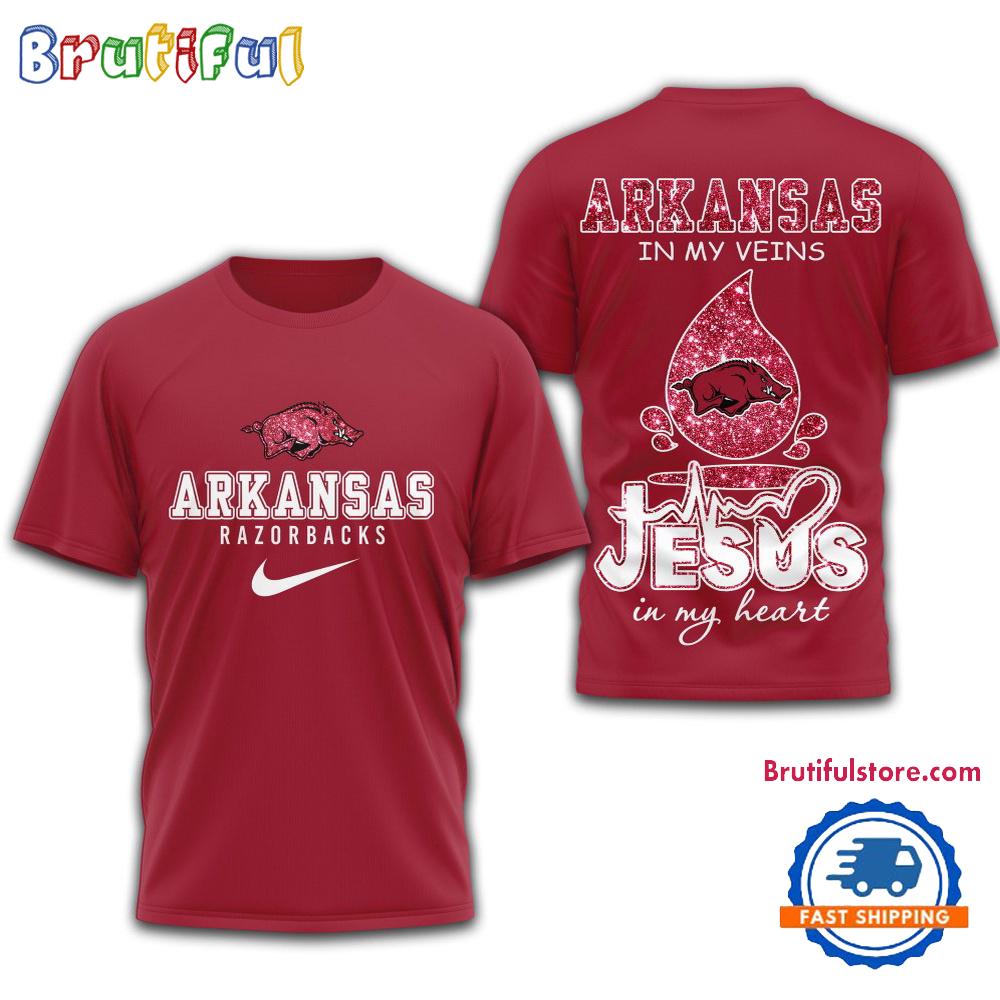 Sportswearmerch Arkansas Razorbacks NCAA Jesus In My Heart T-Shirt For Fan