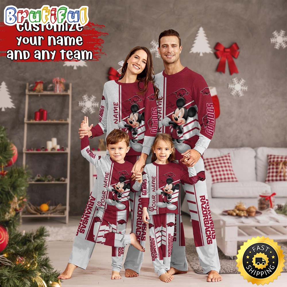 Sportswearmerch Arkansas Razorbacks NCAA Mickey Mouse Personalized Pajamas Family For Fan