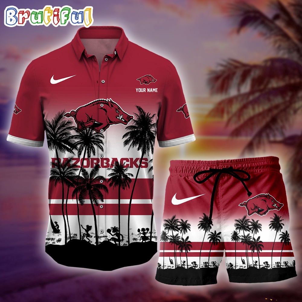 Sportswearmerch Arkansas Razorbacks NCAA Palm Tree Summer Personalized Set Short Set For Fan