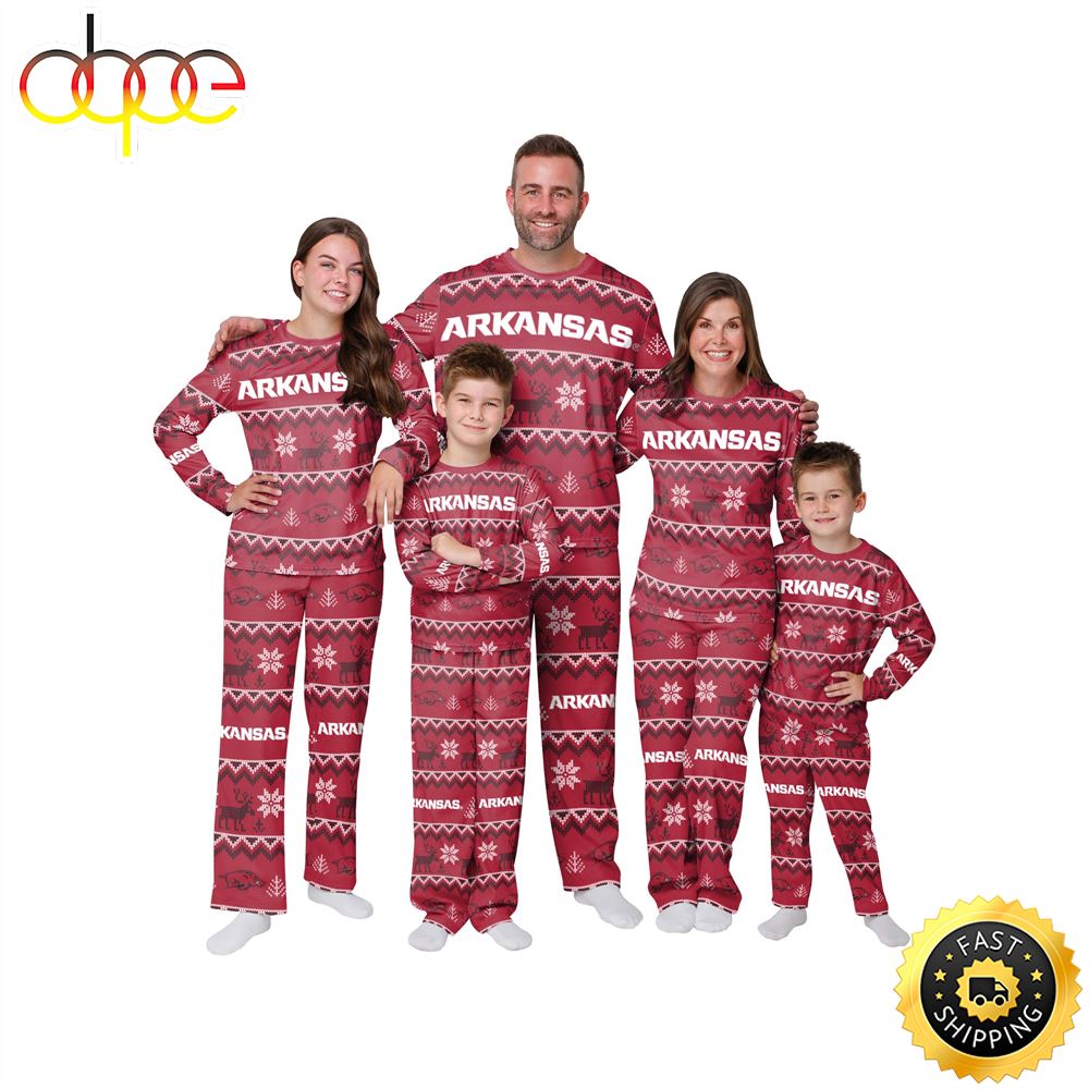 Sportswearmerch Arkansas Razorbacks NCAA Patterns Essentials Christmas Personalized Pajamas For Fan