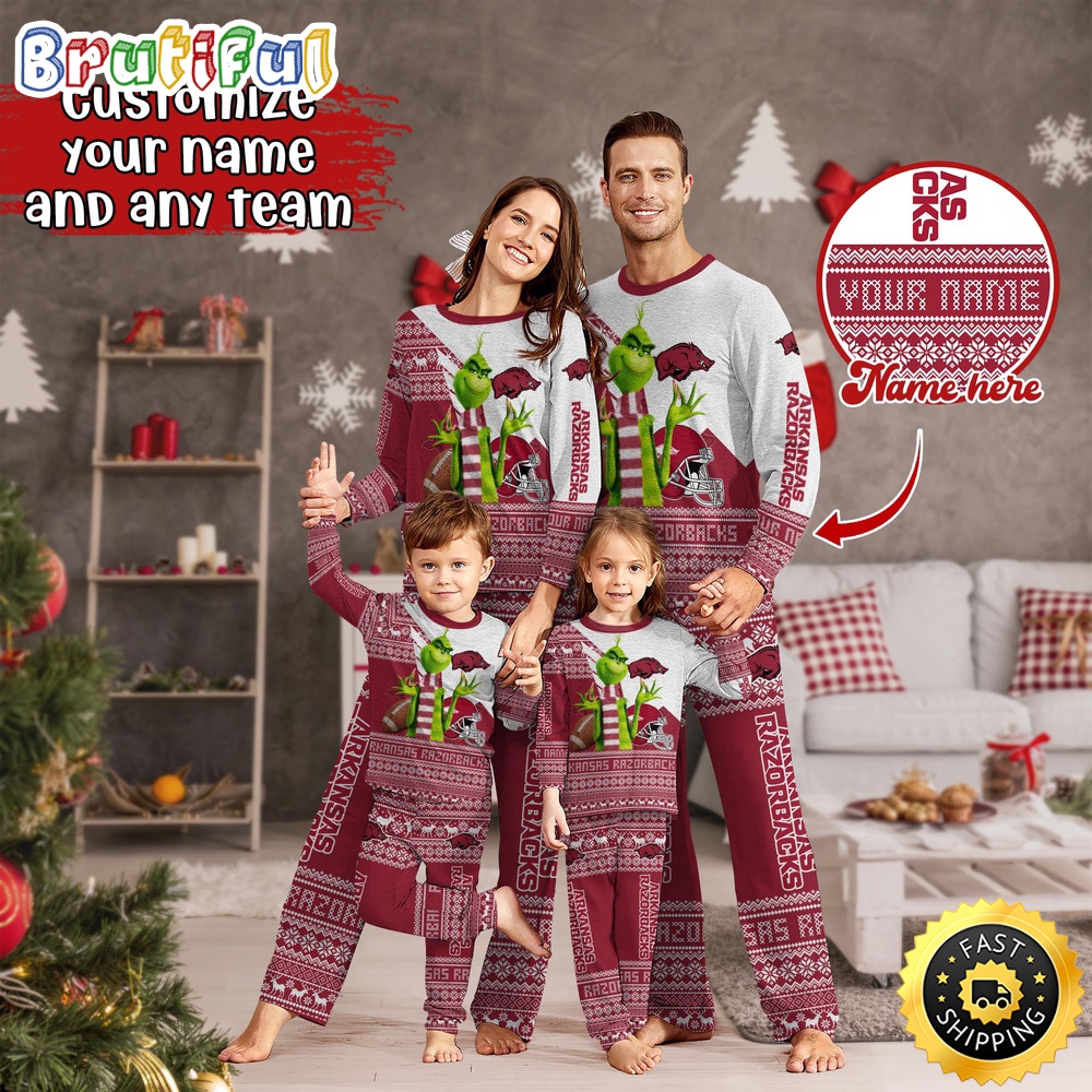 Sportswearmerch Arkansas Razorbacks NCAA Personalized Pajamas Family For Fan