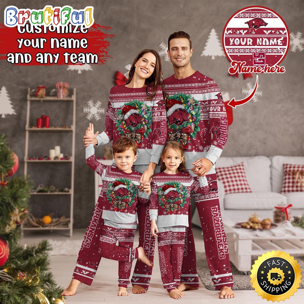 Sportswearmerch Arkansas Razorbacks NCAA Personalized Pajamas Family For Fan