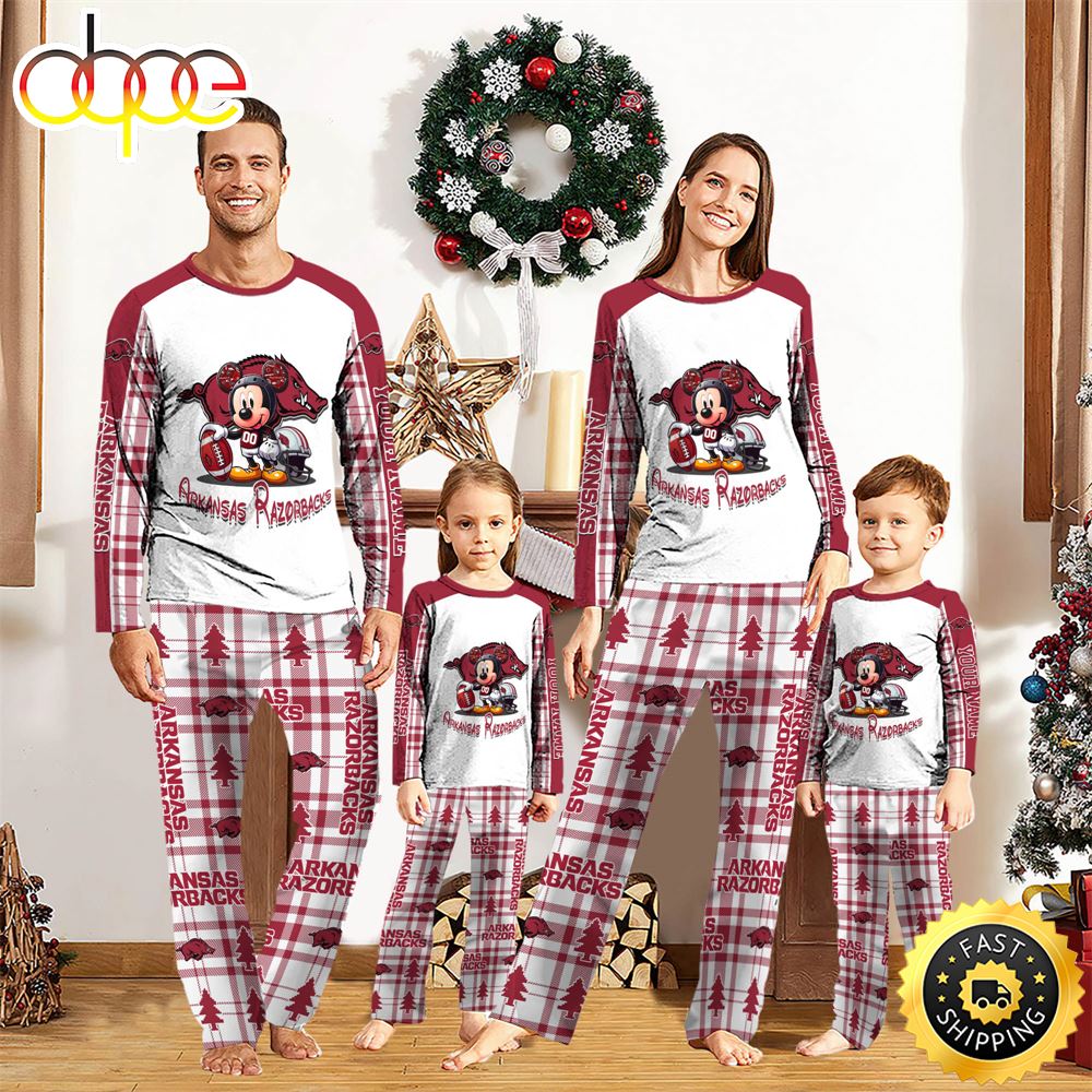 Sportswearmerch Arkansas Razorbacks NCAA x Mickey Mouse Personalized Pajamas Family For Fan