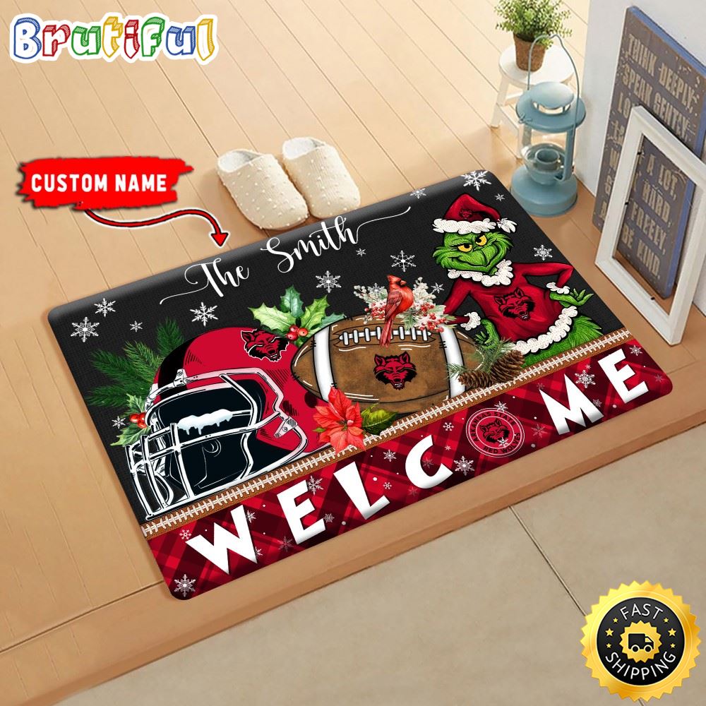 Sportswearmerch Arkansas State Red Wolves NCAA Grinch Christmas Doormat For Fan