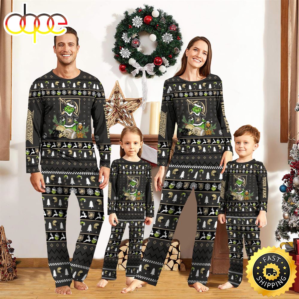 Sportswearmerch Army Black Knights NCAA Grinch Christmas Personalized Pajamas For Fan