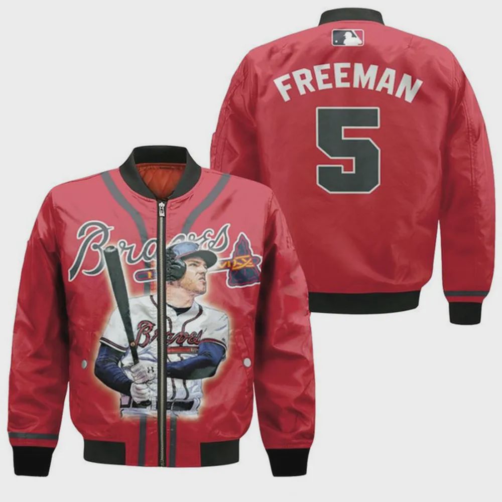 Sportswearmerch Atlanta Braves MLB Fdie Freeman 5 Pattern Bomber Jacket For Fan