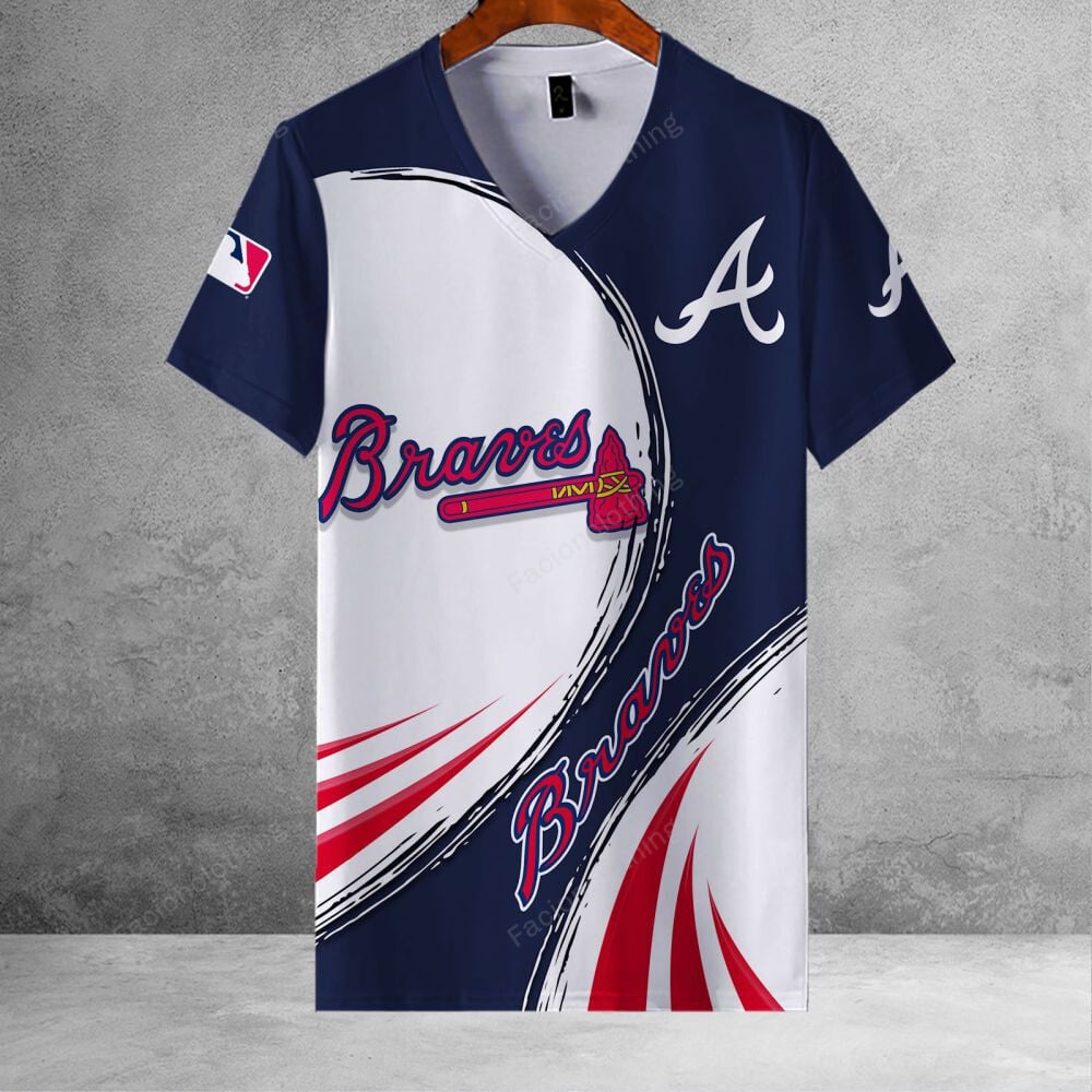 Sportswearmerch Atlanta Braves MLB Personalized V-neck Women T-shirt For Fan