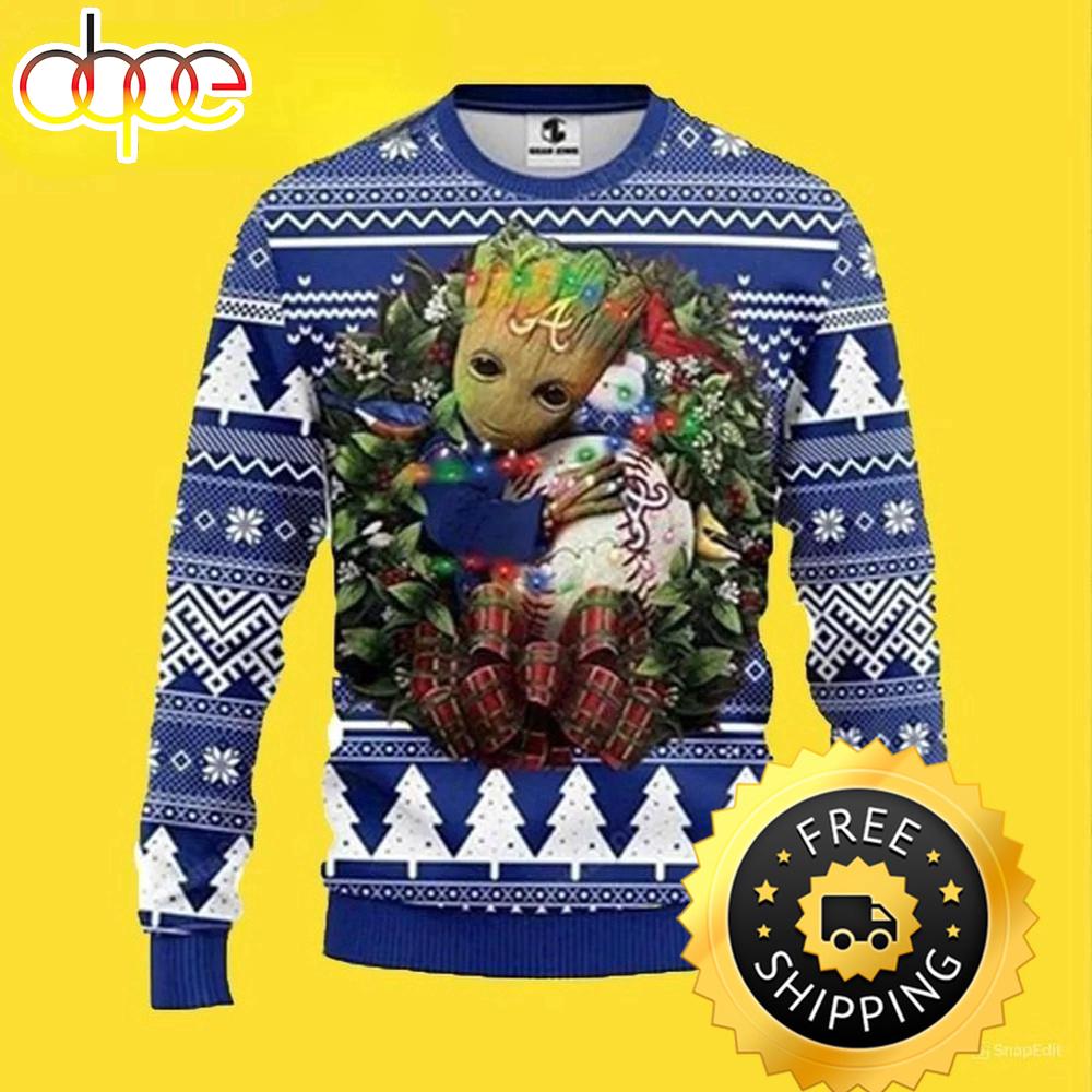 Sportswearmerch Atlanta Braves MLB x Groot Hug Ugly Christmas Sweater For Fan