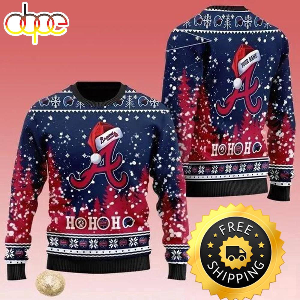 Sportswearmerch Atlanta Braves MLB x Santa Claus Ho Ho Ho Ugly Christmas Sweater For Fan