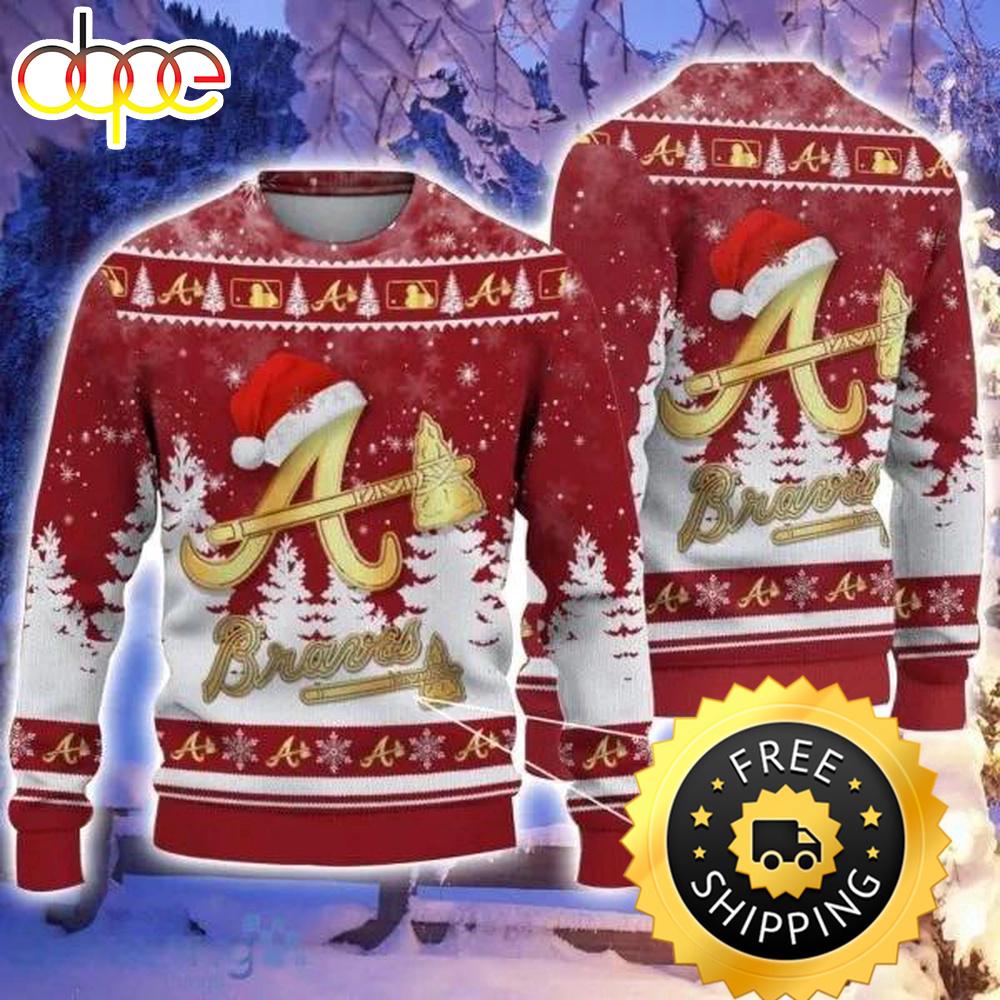 Sportswearmerch Atlanta Braves MLB x Santa Hat Pattern Ugly Christmas Sweater For Fan