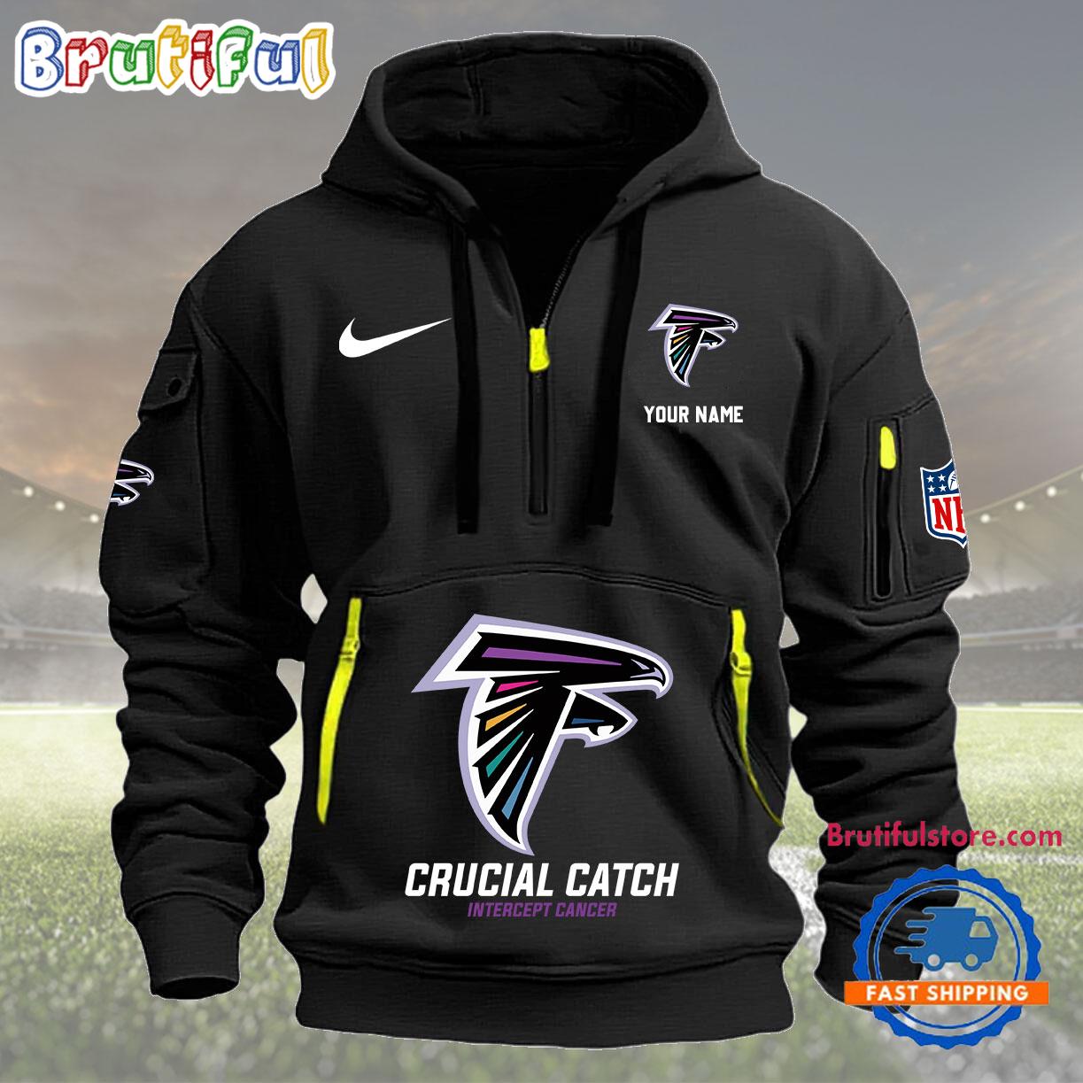 Sportswearmerch Atlanta Falcons NFL 2024 Crucial Catch Half Zip Hoodie For Fan