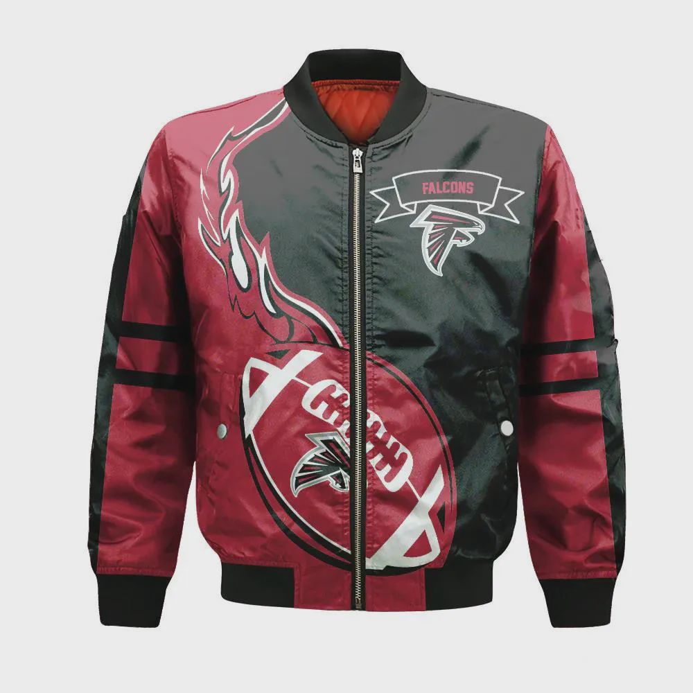Sportswearmerch Atlanta Falcons NFL Bomber Jacket Flame Ball Pattern For Fan