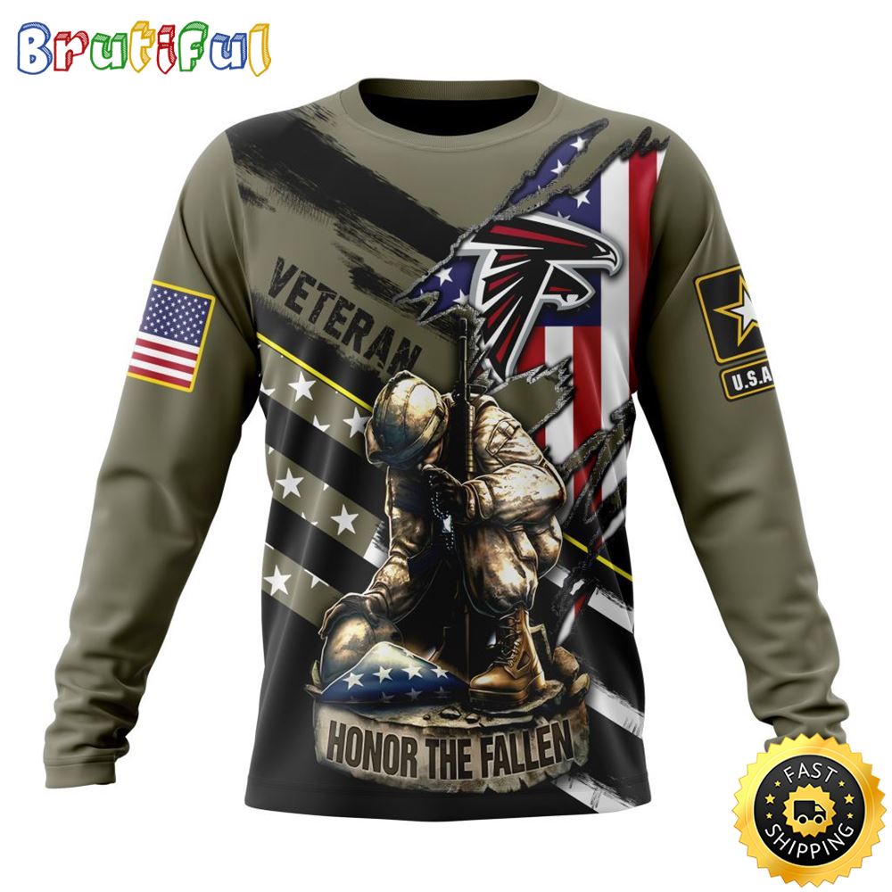 Sportswearmerch Atlanta Falcons NFL Crewneck Honor Veterans Kneeling Soldier Personalized Sweater For Fan