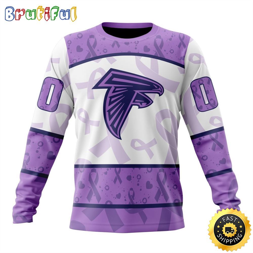 Sportswearmerch Atlanta Falcons NFL Crewneck Lavender Fights Cancer Personalized Sweater For Fan