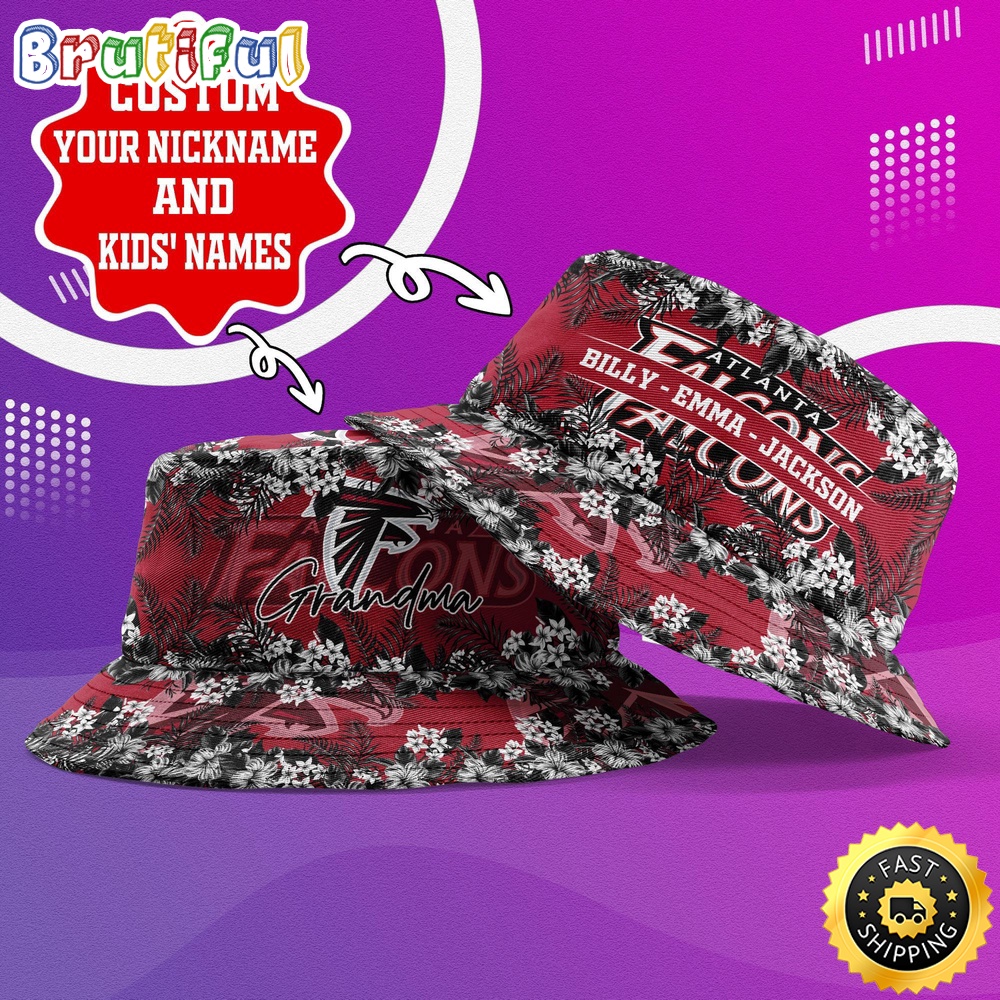 Sportswearmerch Atlanta Falcons NFL Floral Pattern Personalized Bucket Hat For Fan