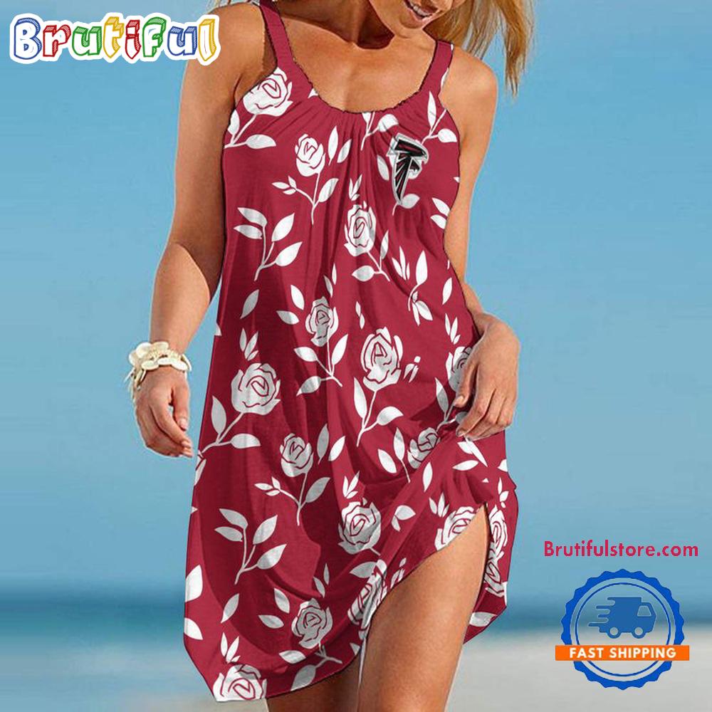 Sportswearmerch Atlanta Falcons NFL Rose Pattern Women’s Summer Beach Dress For Fan