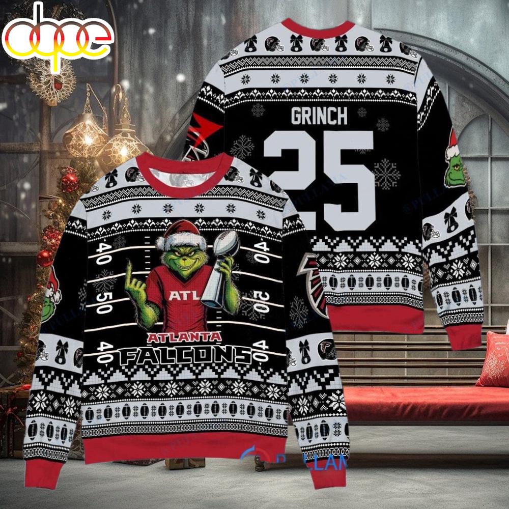 Sportswearmerch Atlanta Falcons NFL x Grinch Super Bowl Trophy Ugly Christmas Sweater For Fan