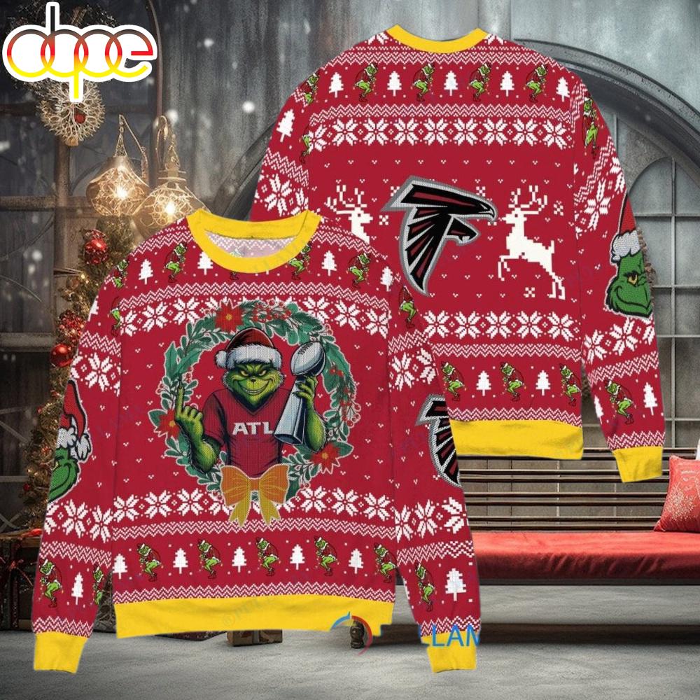 Sportswearmerch Atlanta Falcons NFL x Grinch Super Bowl Trophy Ugly Christmas Sweater For Fan