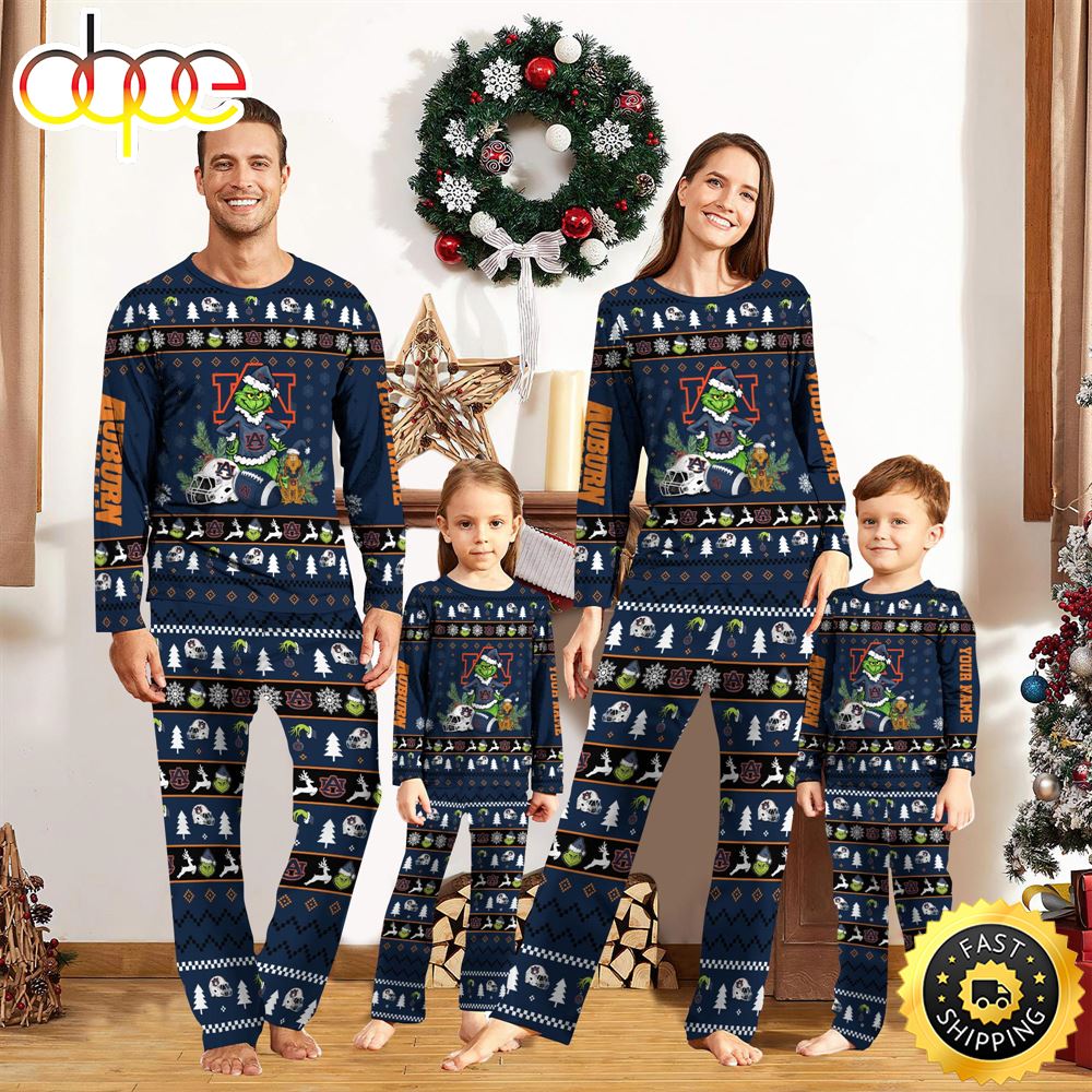 Sportswearmerch Auburn Tigers NCAA Grinch Christmas Personalized Pajamas For Fan