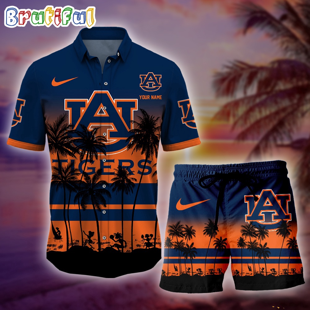 Sportswearmerch Auburn Tigers NCAA Palm Tree Summer Personalized Set Short Set For Fan