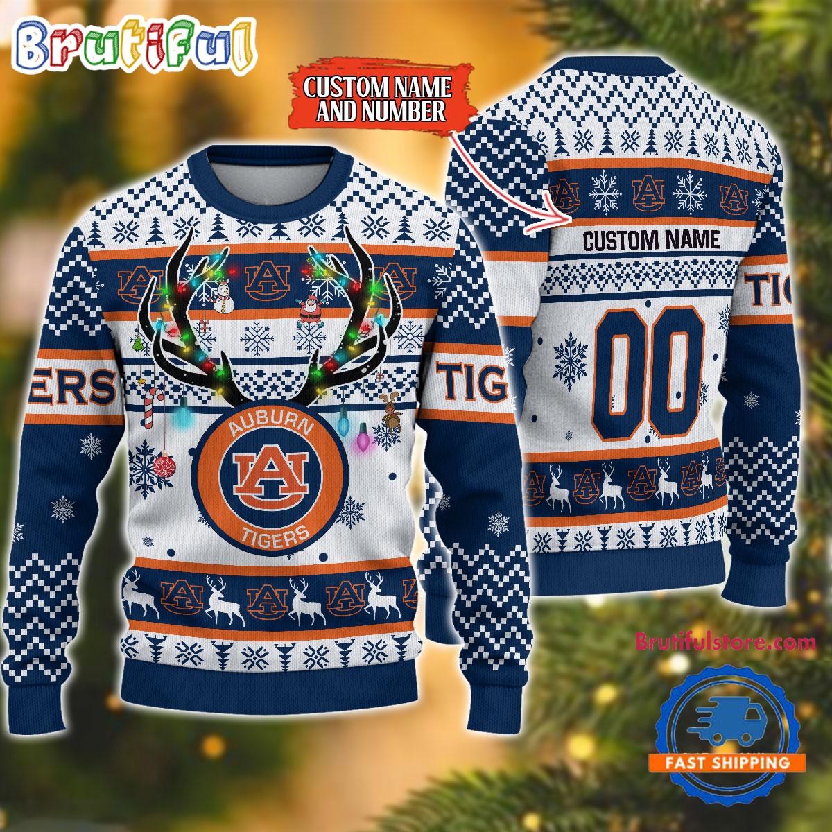 Sportswearmerch Auburn Tigers NCAA Special Reindeer Light Personalized Christmas Sweater For Fan