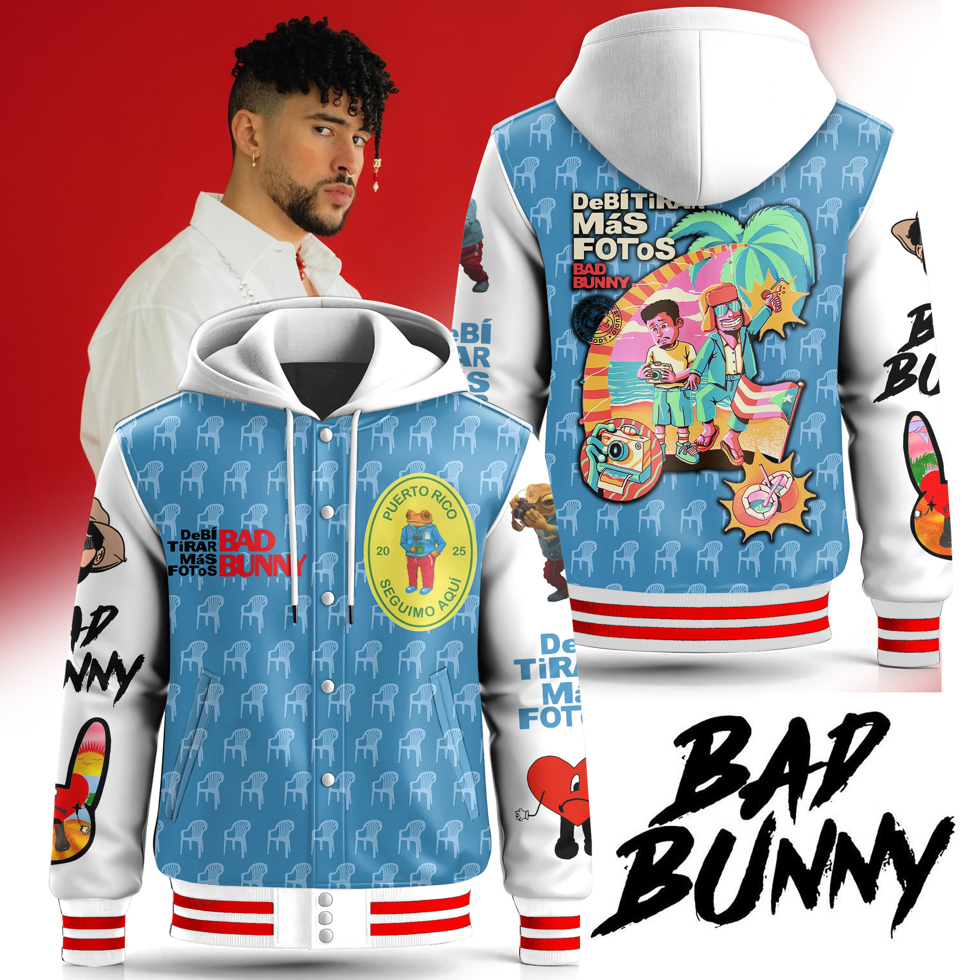 Sportswearmerch Bad Bunny Hooded Baseball Jacket Gift For Fan