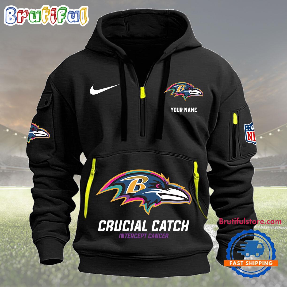 Sportswearmerch Baltimore Ravens NFL 2024 Crucial Catch Half Zip Hoodie For Fan