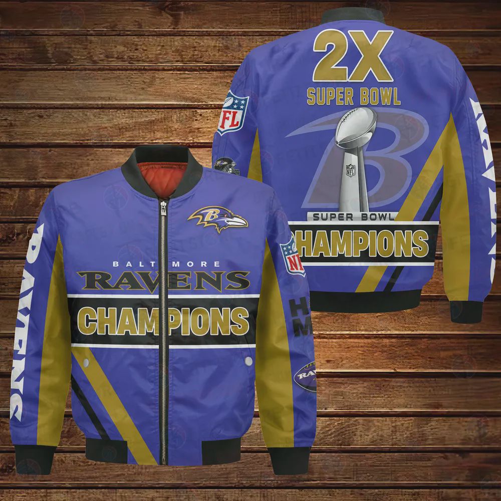 Sportswearmerch Baltimore Ravens NFL 2X Super Bowl Champions Bomber Jacket For Fan