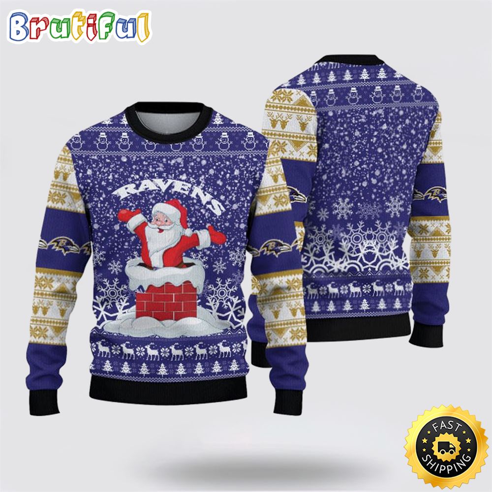 Sportswearmerch Baltimore Ravens NFL And Santa Claus Christmas Sweater For Fan