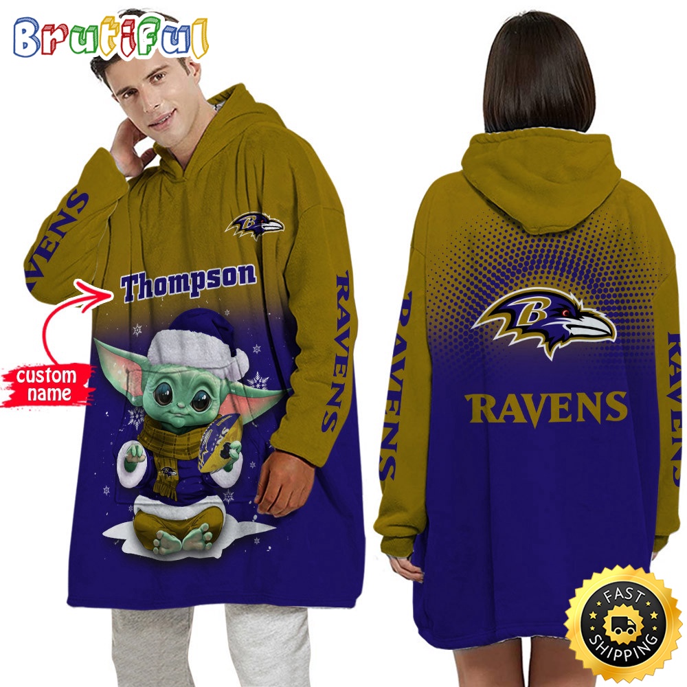 Sportswearmerch Baltimore Ravens NFL Baby Yoda Lover Personalized Blaket Hoodie For Fan