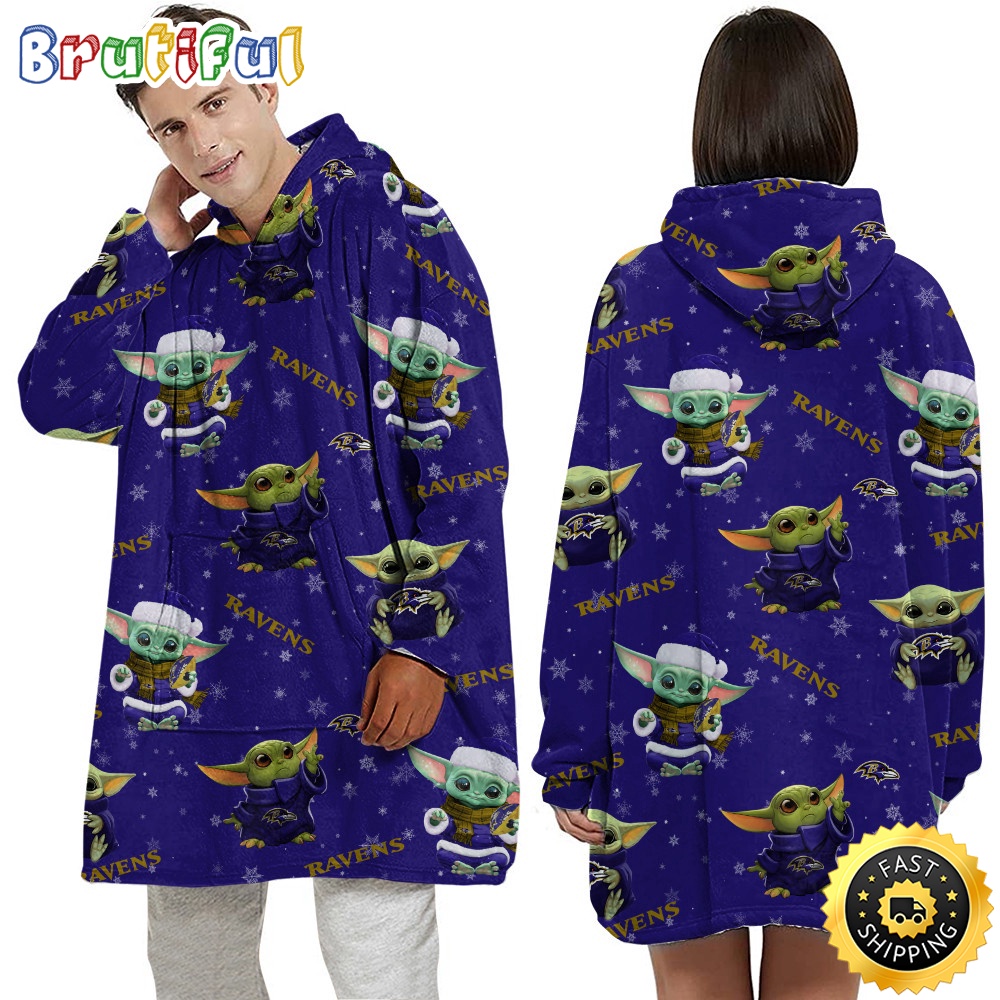 Sportswearmerch Baltimore Ravens NFL Baby Yoda Personalized Blaket Hoodie For Fan