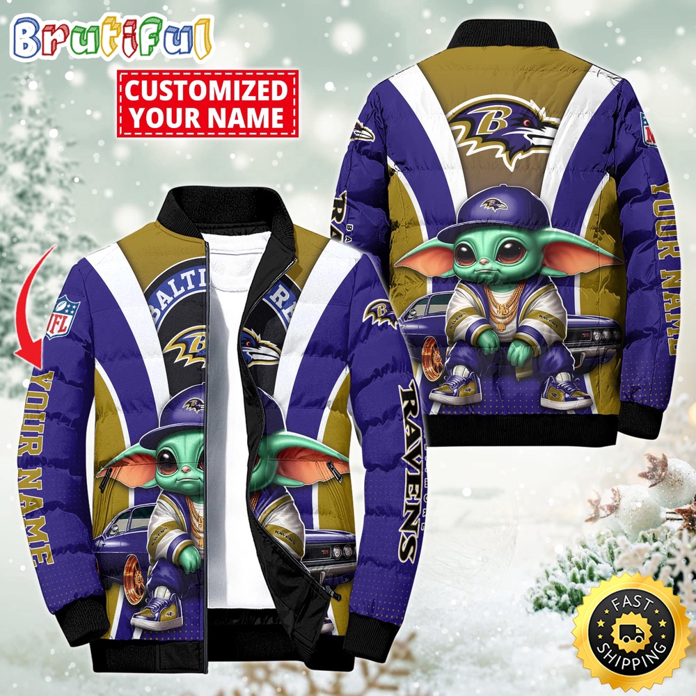 Sportswearmerch Baltimore Ravens NFL Baby Yoda Puffer Jacket For Fan