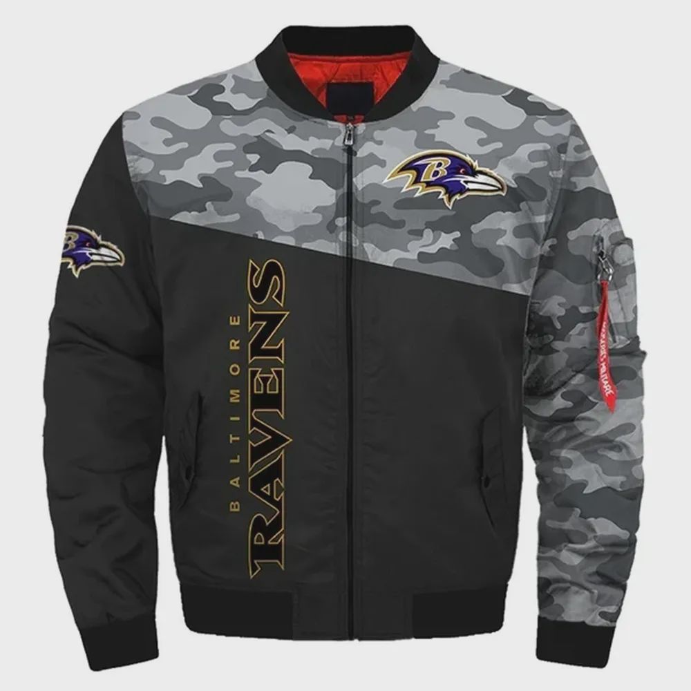 Sportswearmerch Baltimore Ravens NFL Camo Pattern Bomber Jacket For Fan